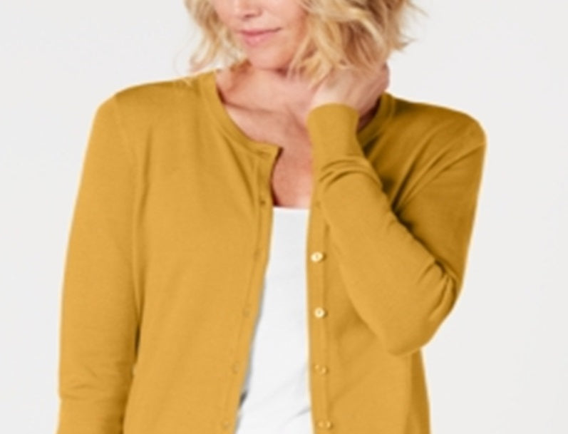 Cardigan feminino de manga comprida com botões na frente, amarelo, tamanho grande, Charter Club