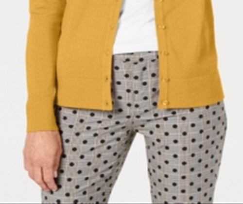 Cardigan feminino de manga comprida com botões na frente, amarelo, tamanho grande, Charter Club