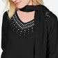 Karen Scott Suéter Feminino Embelezado com Cachecol Preto Tamanho Pequeno XL