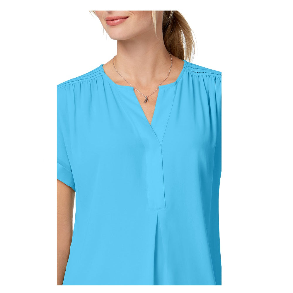 Blusa feminina Charter Club de algodão com decote aberto, turquesa, azul-marinho, tamanho pequeno
