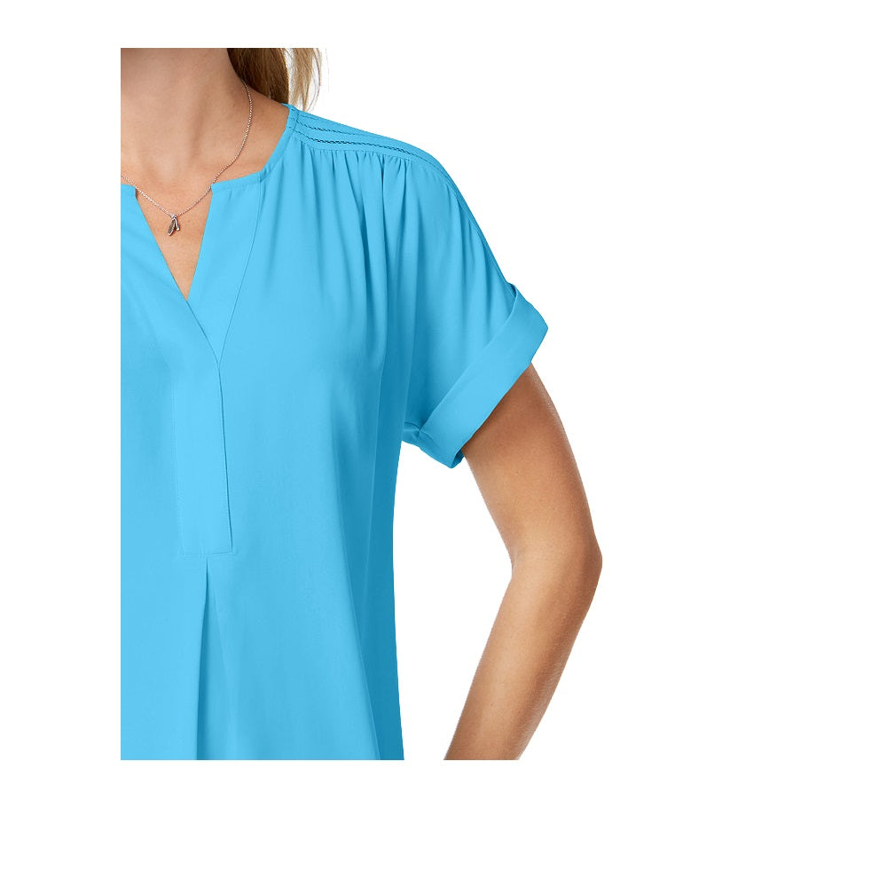 Blusa feminina Charter Club de algodão com decote aberto, turquesa, azul-marinho, tamanho pequeno