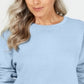 Karen Scott Moletom feminino de lã com gola redonda, azul, tamanho pequeno P/M