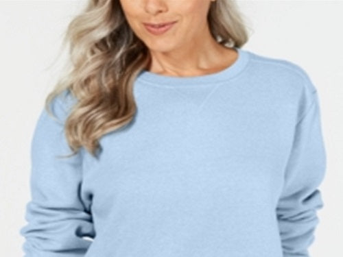 Karen Scott Moletom feminino de lã com gola redonda, azul, tamanho pequeno P/M
