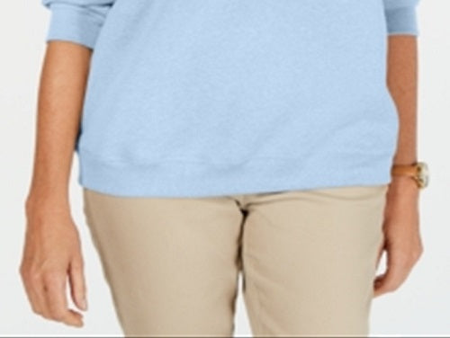 Karen Scott Moletom feminino de lã com gola redonda, azul, tamanho pequeno P/M