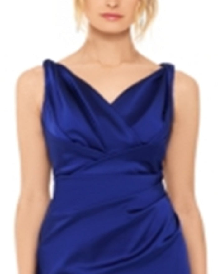 Vestido feminino Betsy &amp; Adam, de cetim, com decote em V e franzido, azul, tamanho 8
