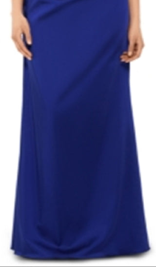 Vestido feminino Betsy &amp; Adam, de cetim, com decote em V e franzido, azul, tamanho 8