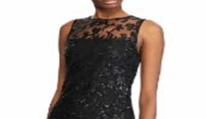 Vestido de coquetel com lantejoulas Ralph Lauren feminino, preto, tamanho 18