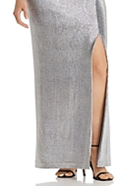 Vestido de noite feminino Ralph Lauren Ilianna metálico franzido cinza tamanho 16