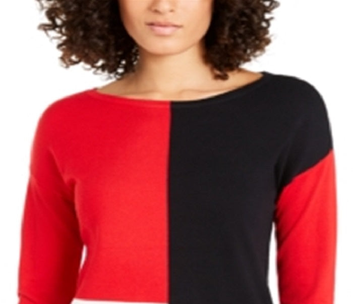 Blusa feminina Alfani com estampa de blocos de cores e ombros caídos, vermelha, tamanho XX-G