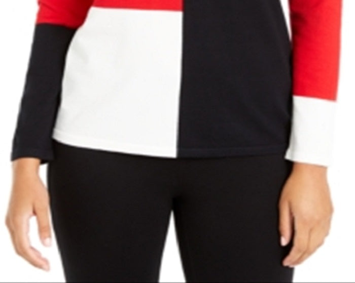 Blusa feminina Alfani com estampa de blocos de cores e ombros caídos, vermelha, tamanho XX-G