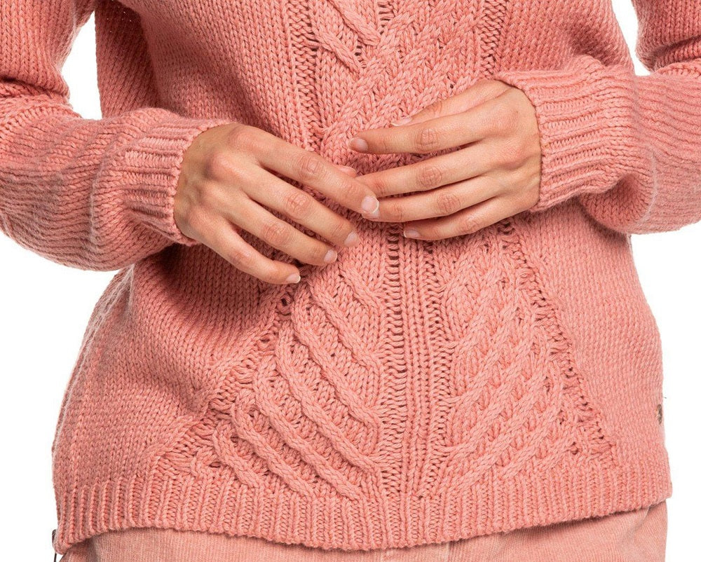 Pulôver feminino Roxy Rosette Glimpse of Romance, malha, manga comprida, rosa, tamanho pequeno