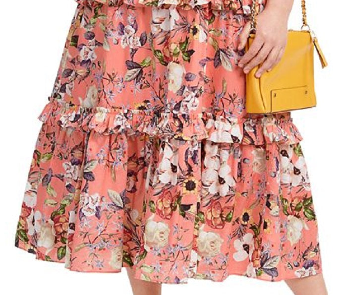 Vestido longo feminino sem mangas com babados florais da INC International Concepts, laranja, tamanho 3X