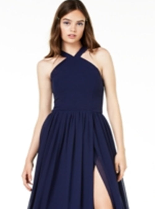 Vestido infantil City Studios Halter Chiffon com fenda na perna, azul, tamanho 3