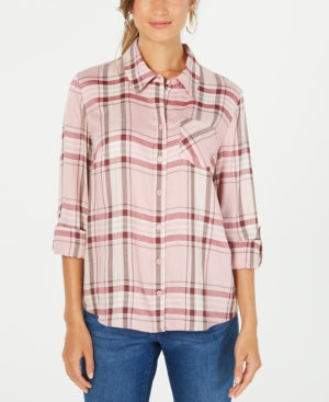 Camisa xadrez de um bolso estilo &amp; co rosa tamanho G