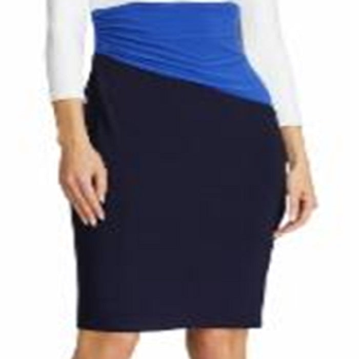 Vestido Ralph Lauren Feminino com Bloco de Cores, Manga Curta, Gola Joia, Acima do Joelho, Azul, Tamanho 0
