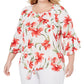 Jm Collection Top Plus Size com Estampa Floral e Barra Amarrada, Branco, Tamanho 2XL