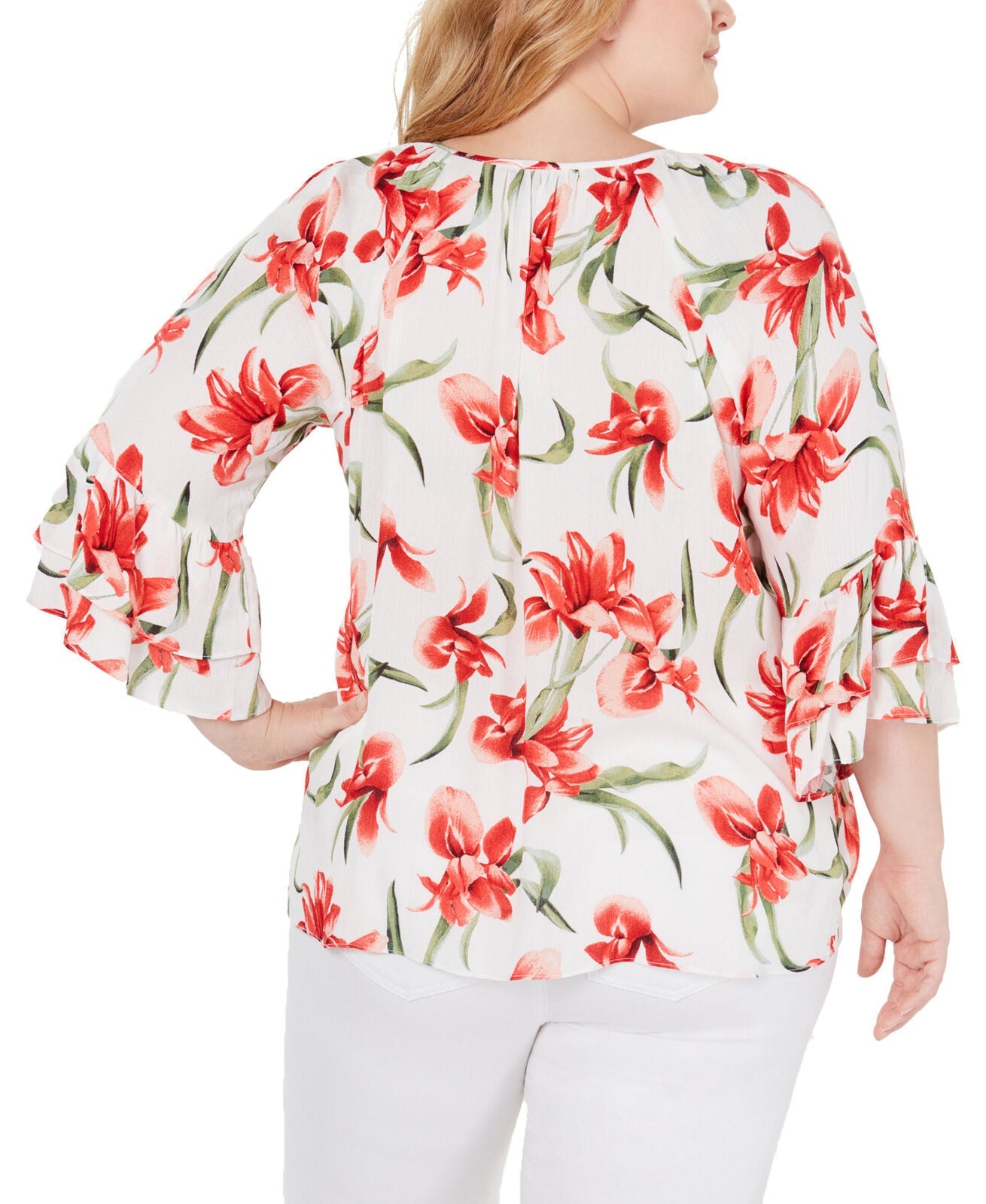Jm Collection Top Plus Size com Estampa Floral e Barra Amarrada, Branco, Tamanho 2XL