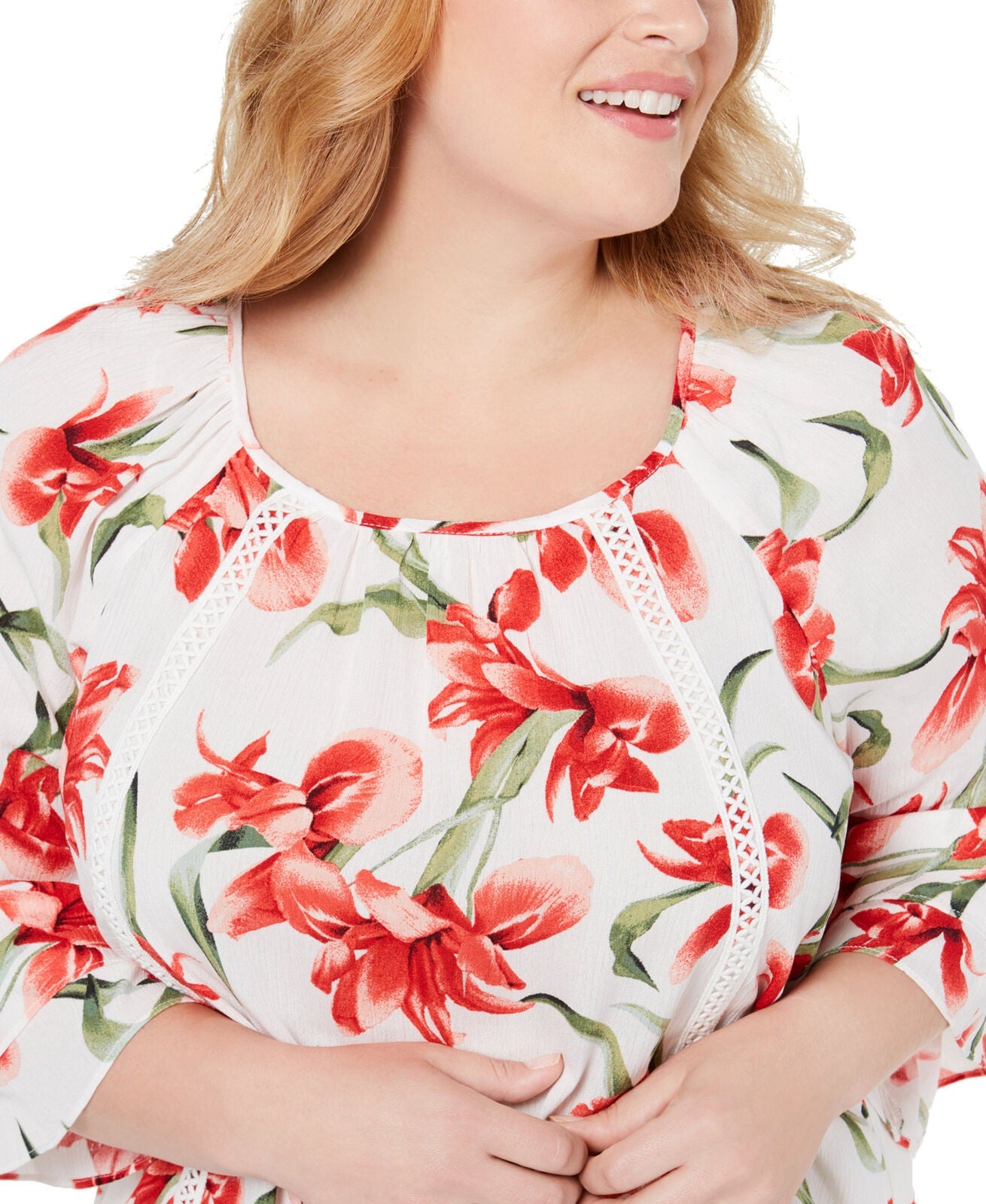 Jm Collection Top Plus Size com Estampa Floral e Barra Amarrada, Branco, Tamanho 2XL