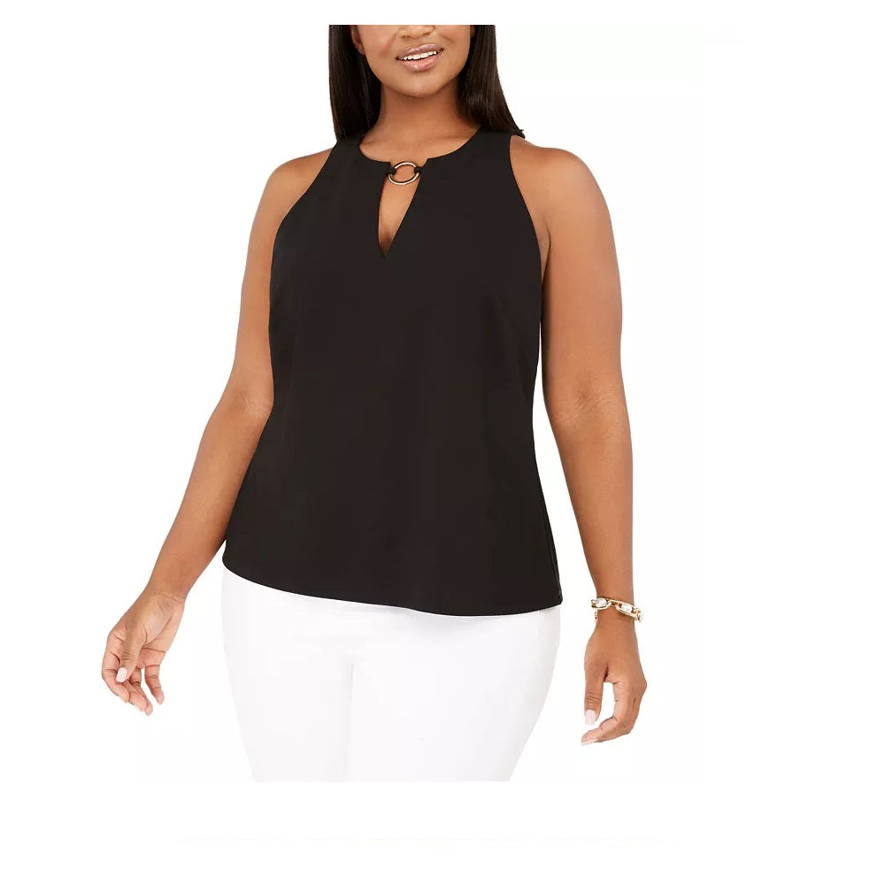 INC Top feminino plus size sem mangas com argola em O, preto, tamanho 1X