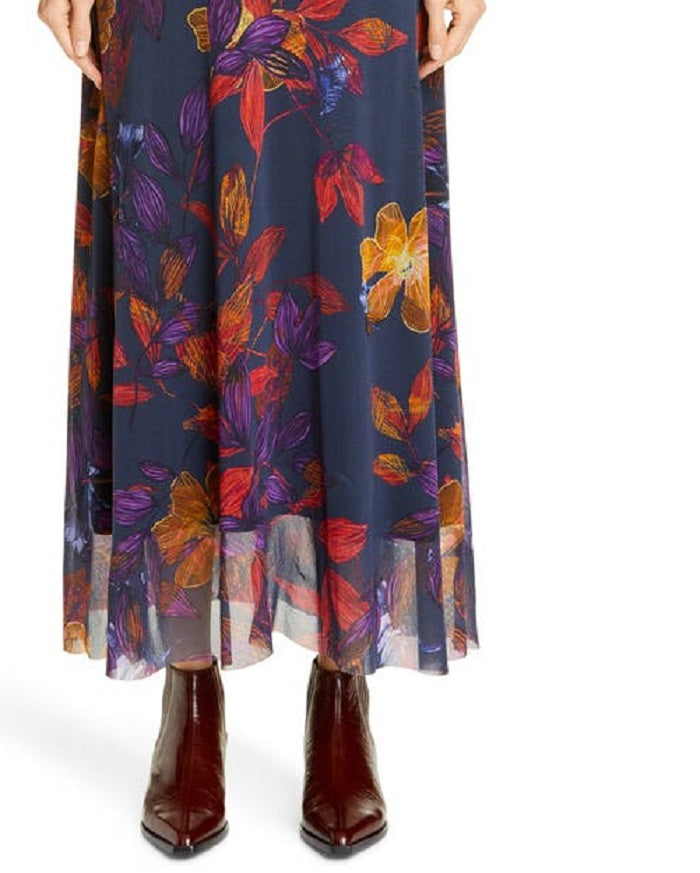 Vestido longo floral bordado Fuzzi feminino, azul, tamanho grande
