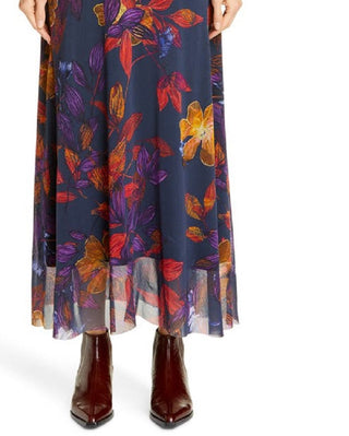 Vestido longo floral bordado Fuzzi feminino, azul, tamanho grande