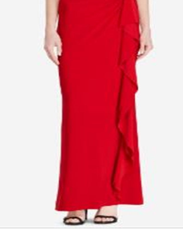 Vestido longo de malha com babados Ralph Lauren feminino, vermelho, tamanho 12