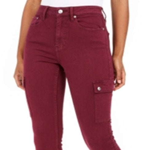 Calça Jeans Cargo Skinny de Cintura Alta Calvin Klein Feminina, Vinho, Tamanho 26