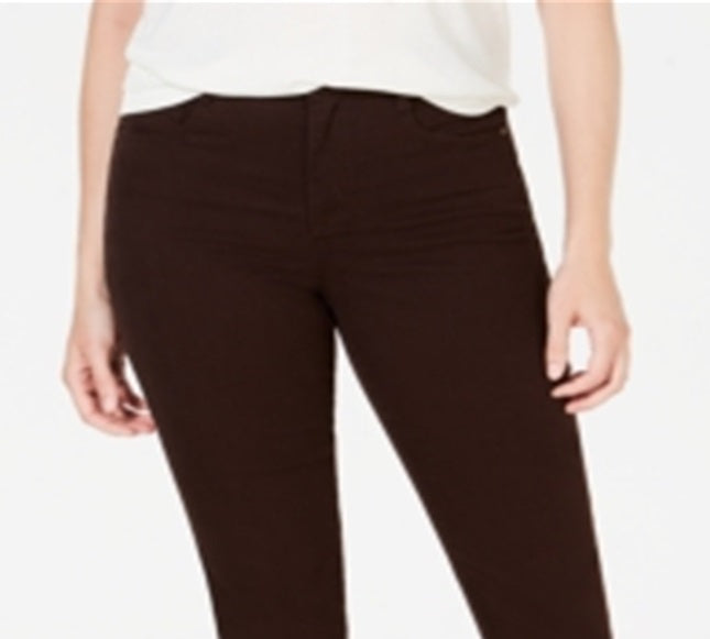 Jeans feminino slim com controle de barriga estilo &amp; co, marrom, tamanho 14