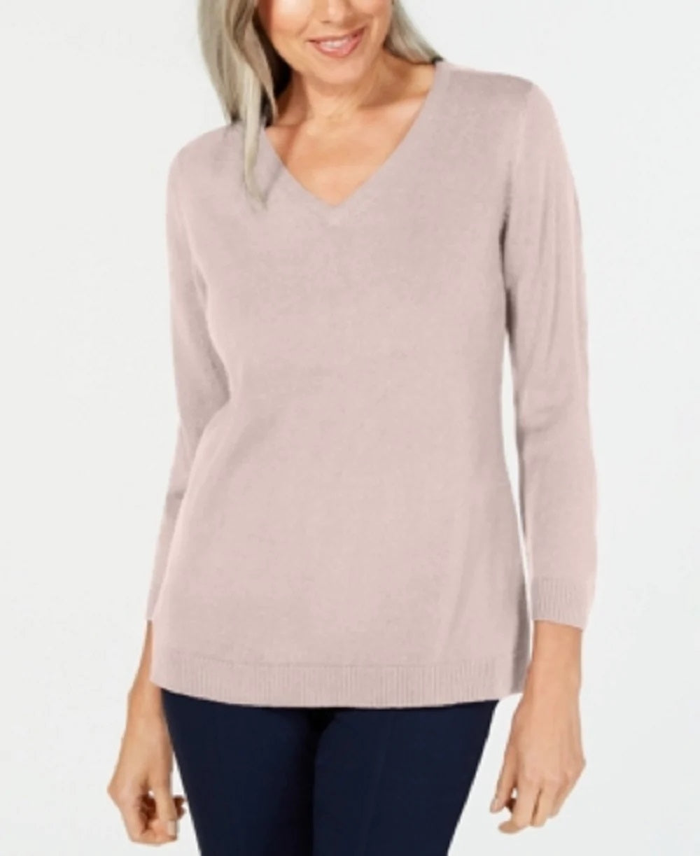 Karen Scott Suéter Feminino Manga Longa Gola V Canelado Rosa Tamanho XS