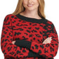 Suéter feminino DKNY com estampa de leopardo e blocos de cores, vermelho, tamanho GG