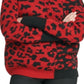 Suéter feminino DKNY com estampa de leopardo e blocos de cores, vermelho, tamanho GG