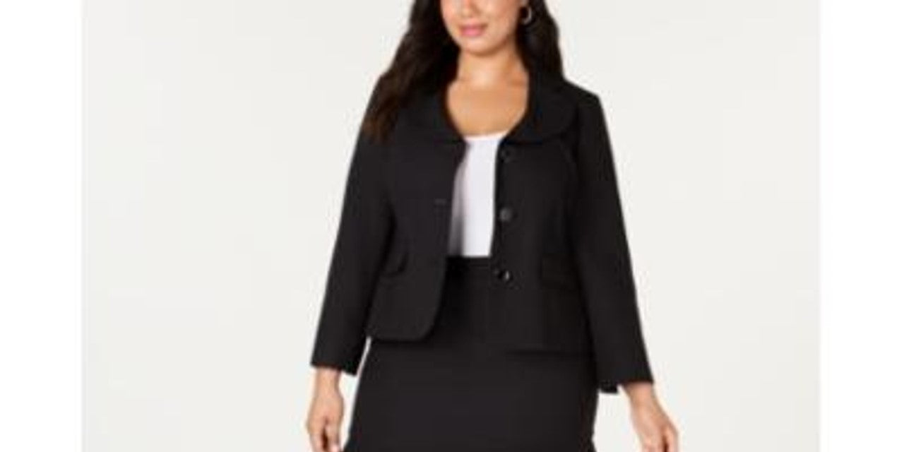 Le Suit Feminino Plus Size Saia Flare de Três Botões Preto Tamanho 14