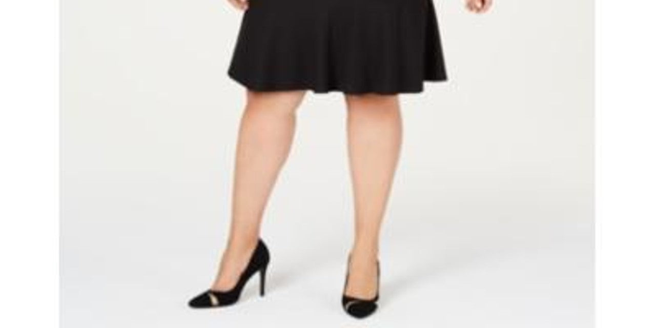 Le Suit Feminino Plus Size Saia Flare de Três Botões Preto Tamanho 14