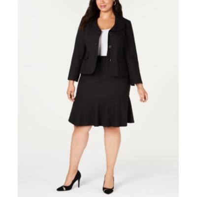 Le Suit Feminino Plus Size Saia Flare de Três Botões Preto Tamanho 14