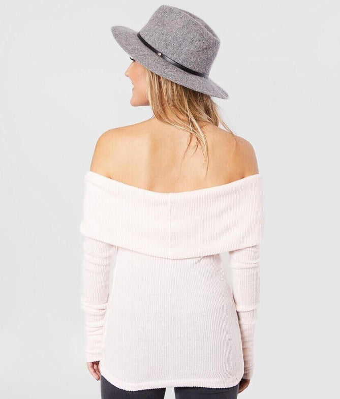 Blusa feminina de lã com ombros de fora e manga comprida, tamanho pequeno, cor rosa, Free People Snow Bunny