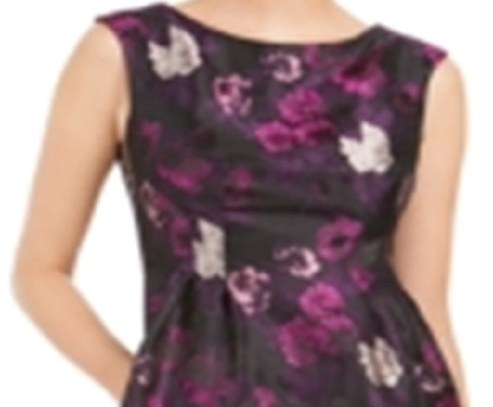 Vestido feminino Jessica Howard floral sem mangas, gola alta, acima do joelho, estilo flare, roxo, tamanho 4, pequeno