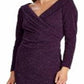 Vestido formal Ralph Lauren feminino com glitter falso, manga comprida, decote em V, abaixo do joelho, roxo, tamanho 10