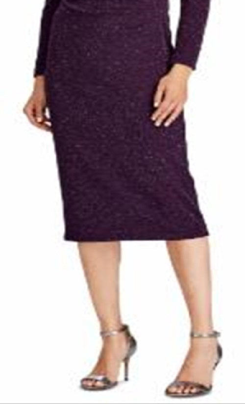 Vestido formal Ralph Lauren feminino com glitter falso, manga comprida, decote em V, abaixo do joelho, roxo, tamanho 10