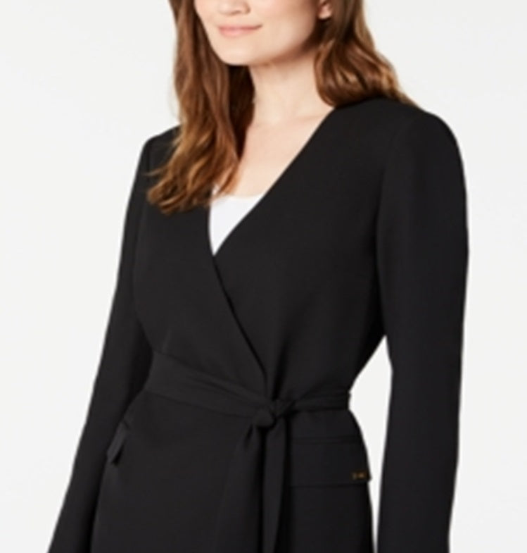 Calvin Klein Blazer Feminino Longo com Cinto Preto Tamanho Médio