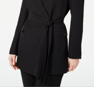 Calvin Klein Blazer Feminino Longo com Cinto Preto Tamanho Médio