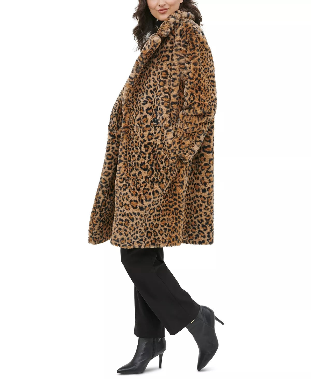 Calvin Klein Feminino Leopard Duster Faux Fur Coat Marrom Tamanho GG