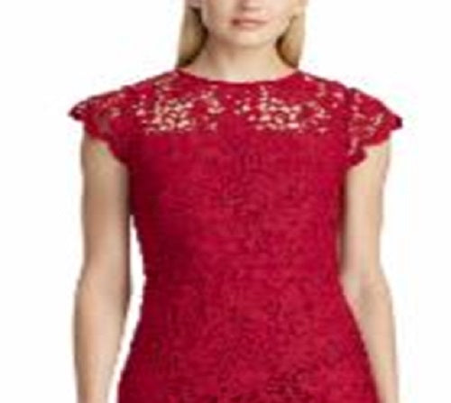 Vestido curto midi com decote ilusão e sem mangas Ralph Lauren feminino, vermelho, tamanho 12