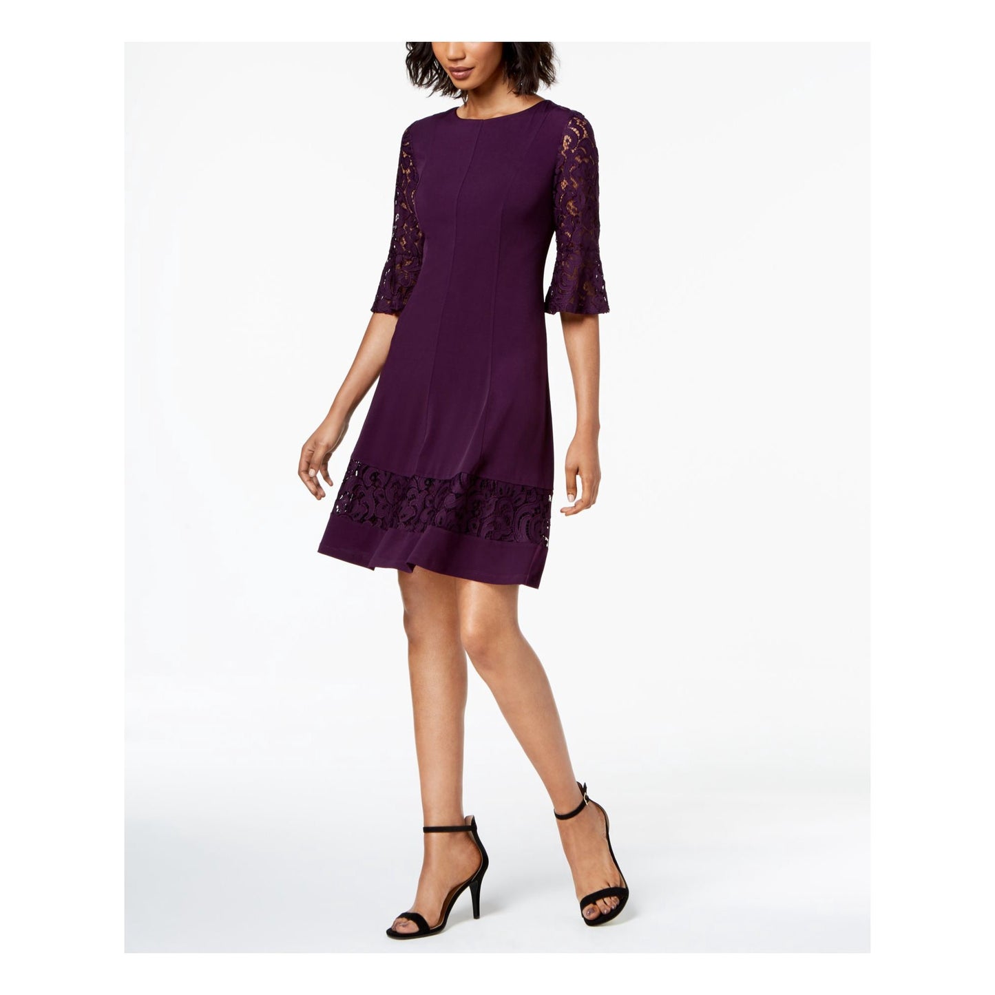 Vestido feminino Jessica Howard com decote em joia e manga 3/4, cor vinho, tamanho 18