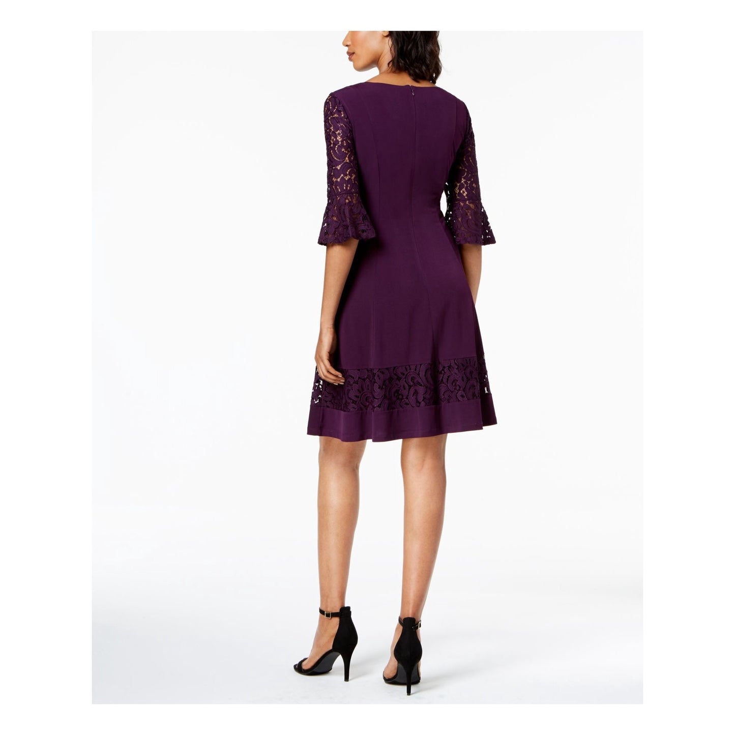 Vestido feminino Jessica Howard com decote em joia e manga 3/4, cor vinho, tamanho 18