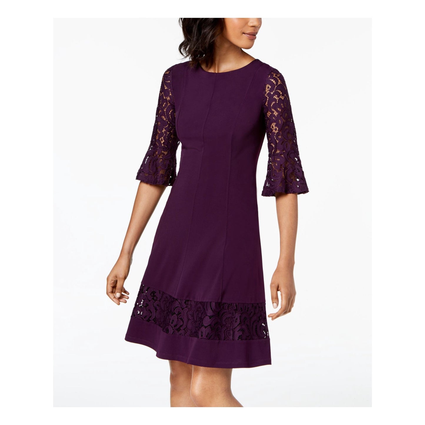 Vestido feminino Jessica Howard com decote em joia e manga 3/4, cor vinho, tamanho 18