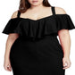 Vestido de festa feminino Rachel Roy com alças finas, ombro de fora e bainha abaixo do joelho, preto, tamanho 14W