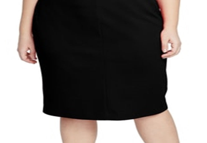 Vestido de festa feminino Rachel Roy com alças finas, ombro de fora e bainha abaixo do joelho, preto, tamanho 14W
