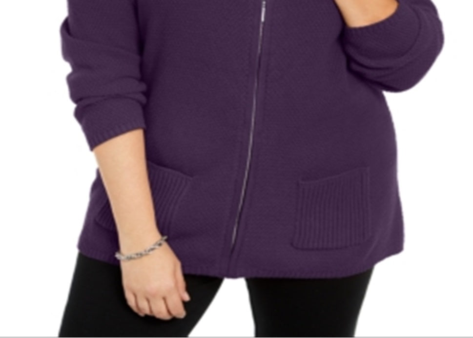 Karen Scott Suéter Feminino Plus Knit com Zíper Roxo Tamanho 2X