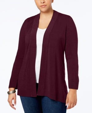 Karen Scott Cardigan feminino plus size com abertura frontal - Vermelho Merlot, tamanho 0X