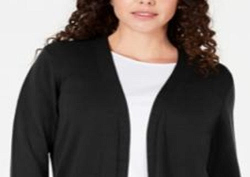 Karen Scott Cardigan Feminino Petite com Frente Aberta Preto Escuro Petite G